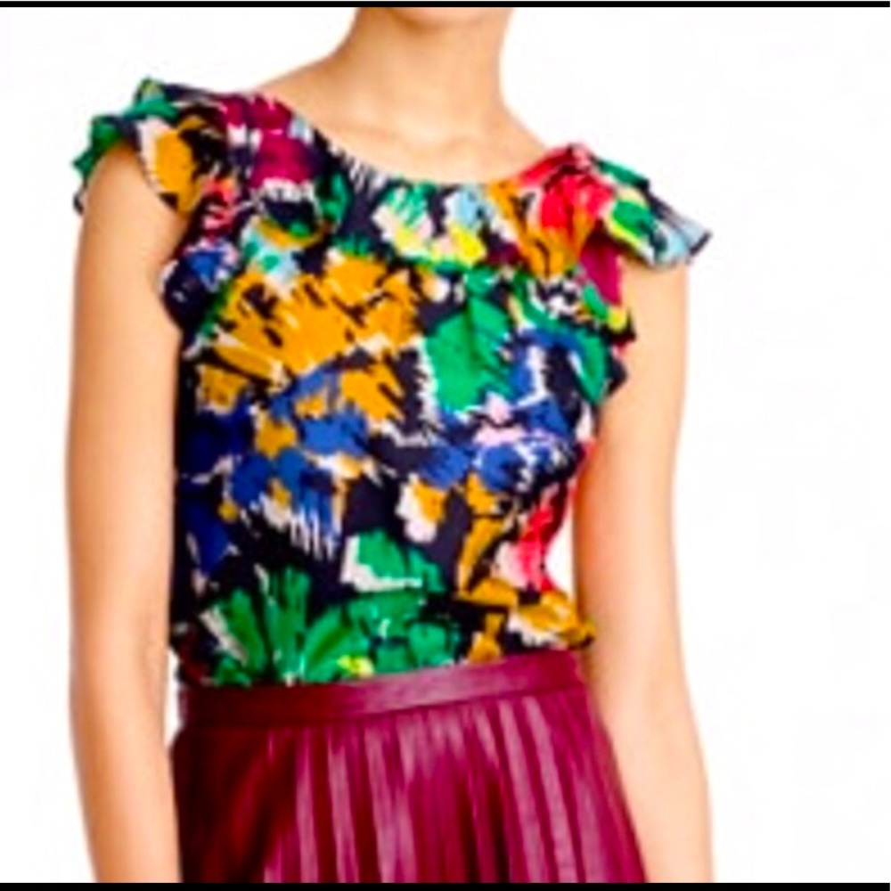 NWT J. Crew Paintbrush Sleeveless Ruffle Blouse